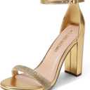 DREAM PAIRS Women's Hi-Chunk High Heel Pump Sandals, Size 8.5, Gold-Rhinestone, HI-CHUNK