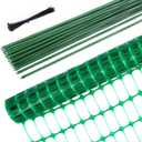 Ohuhu Plastic Snow Fence Set, 3.4FTx100FT Garden Fence Roll with 25-Pack 4FT Stakes Temporary Safety Netting, Reusable Fencing Poultry Fences for Deer Chicken Dog Yard (Green)