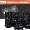 Quiet Router Fan Cooler with 3 Speed Control, L/M/H, DC 5V USB Powered Dual 120mm Computer Cooling Case Fan for Routers Modem Receiver DVR PlayStation TV Box