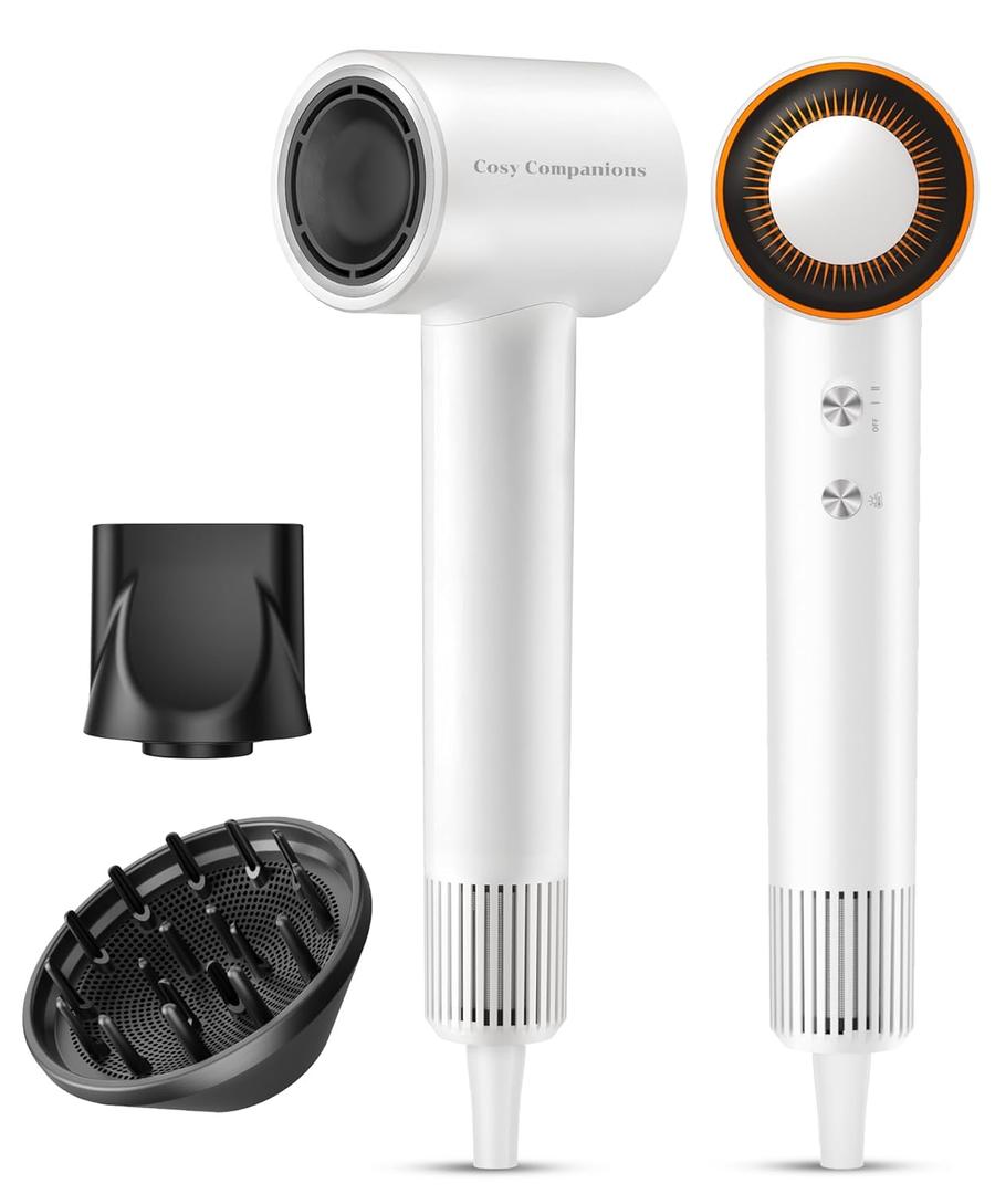 Hair Dryer, 150000 RPM High-Speed Blow Dryer with 500Million Negative Ions for Fast Drying, Lightweight & Thermo-Control, Hair Dryer with Diffuser and Nozzle, Ideal for Salon & Travel, White