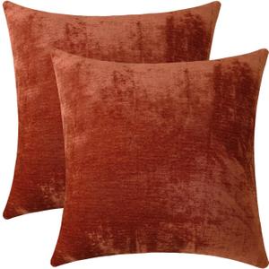 Jeneoo Terracotta Decorative Throw Pillow Covers Soft Chenille Comfy Solid Rust Couch Cushion Case Decor (Set of 2, 18 x 18 Inches)