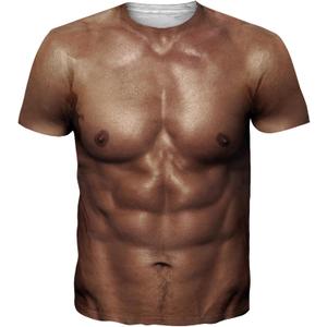 Goodstoworld Unisex 3D Fake Abs T Shirts Shredded Chest Printed Short Sleeve Costume Novelty Tees Shirt