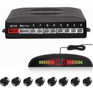 Car Reverse Parking Radar System with 8 Parking Sensors Distance Detection + LED Distance Display + Sound Warning (Black Color)