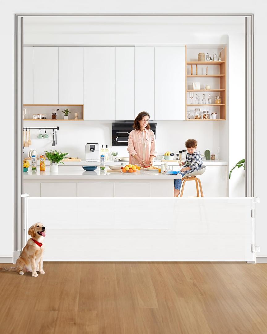 DEAR LOV Retractable Baby Gate, Mesh Baby Gate or Mesh Dog Gate, 33" Tall, Extends up to 118" Wide, Child Safety Gate for Doorways, Stairs, Hallways, Indoor/Outdoor (33"x118", White)