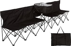 10' Portable 6-Seater Folding Team Sports Sideline Bench with Attached Cooler & Full Back by Trademark Innovations (Black)