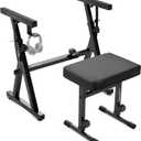 Liquid Stands Portable Heavy Duty Digital Piano Stand & Bench Set - Adjustable Keyboard Music Stand & Seat for 54-88 Key Electric Pianos (Black)