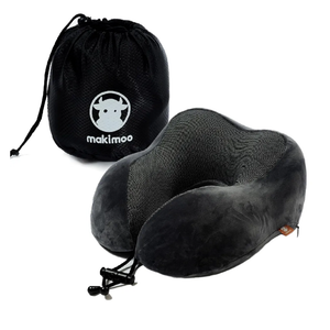 Memory Foam Travel Pillow, Neck Pillow with 360-Degree Head Support, Comfortable and Lightweight, Ideal for Sleeping on Airplane, Car, Train, Bus and Home Use, Comes with Storage Bag (Grey)