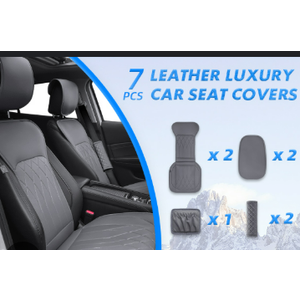 Elantrip Car Front Seat Covers with Shoulder Protector, Organizer Pockets, Embroidered Design, Leather Water Proof Seat Protector Universal fit for Most Cars SUVs and Trucks Gray 1 Pair