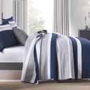 PERHOM Quilts Queen Size Navy Blue Striped Queen Quilt, 100% Cotton Queen Quilts with 2 Shams, Lightweight Soft Bedspreads/Coverlet/Bedding Set for All Season, 3 Pieces