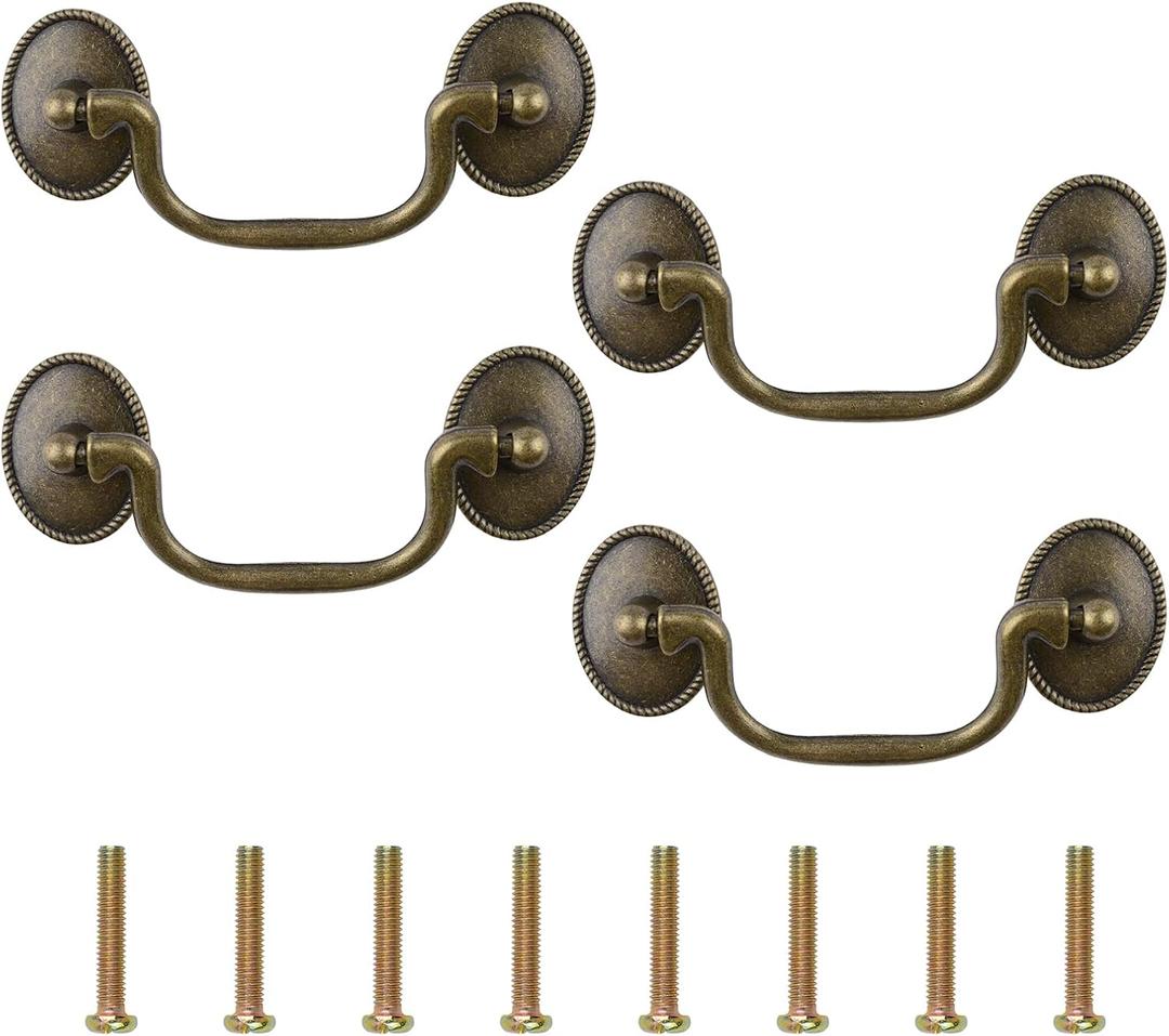 INCREWAY 4Pcs Drop Bail Cabinet Handles, Antique Drawer Pulls for Kitchen Dresser Furniture Hardware, Classic Metal Pull Handles for Cupboard Wardrobe Cabinet