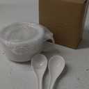 Ceramic Soup Bowls with Lids: 38 Ounce Extra Large Soup Mug with Handle & Spoon - Oversized Microwave Ramen Bowl Set of 2, 6 Inch, White