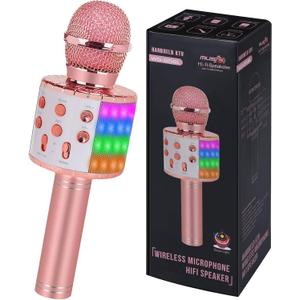 Bluetooth Karaoke Microphone Wireless: Karaoke Mic with Led Lights for Adults Kids Singing - Perfect Toys for Girls Birthday Gifts, 02-Champagne With Light