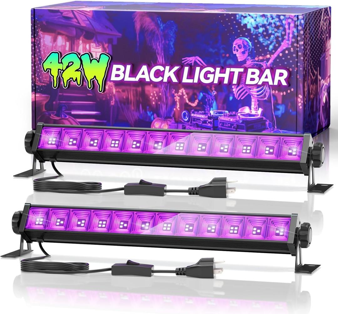 2 Pack 42W LED Black Light Bar, Blacklight with 6FT Cord+Switch+Plug, Glow in The Dark Black Lights Party Supplies for Halloween Decorations, Poster, Body Paint, Classroom, Bedroom