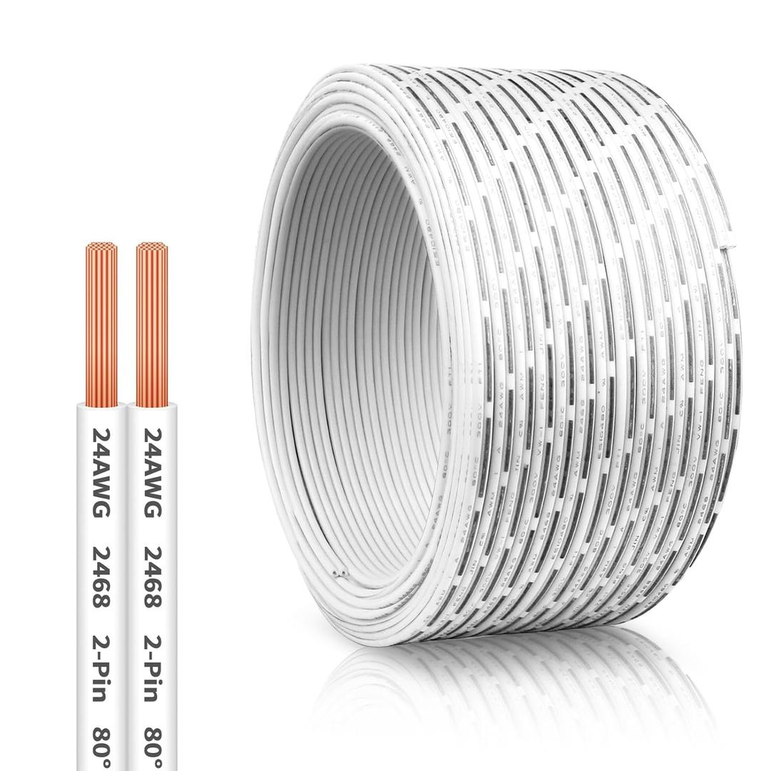100 FT 24 AWG Universal Garage Door Wire, 2-Conductor Garage Door Sensor Wire, Garage-Doors Opener Wires for Control Station and Sensor, Low-Voltage Applications, Intercoms, Thermostat Controls