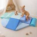 BlueWood Baby Foam Climbing Blocks, 7-Piece Soft Play Set for Crawling, 63 x 31.5 x 7.9 inches