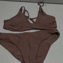 ZAFUL Women's Solid Spaghetti Strap Bralette Bikini Set Two Piece Swimsuit (Large, 1-brown)