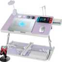 iXTRA Laptop Lap Desk Include Cooling Fan,Adjustable Lap Desk with Light Fan,Folding Laptop Desk for Bed with USB,Bed Desk with Storage Drawer 56x32cm,Purple