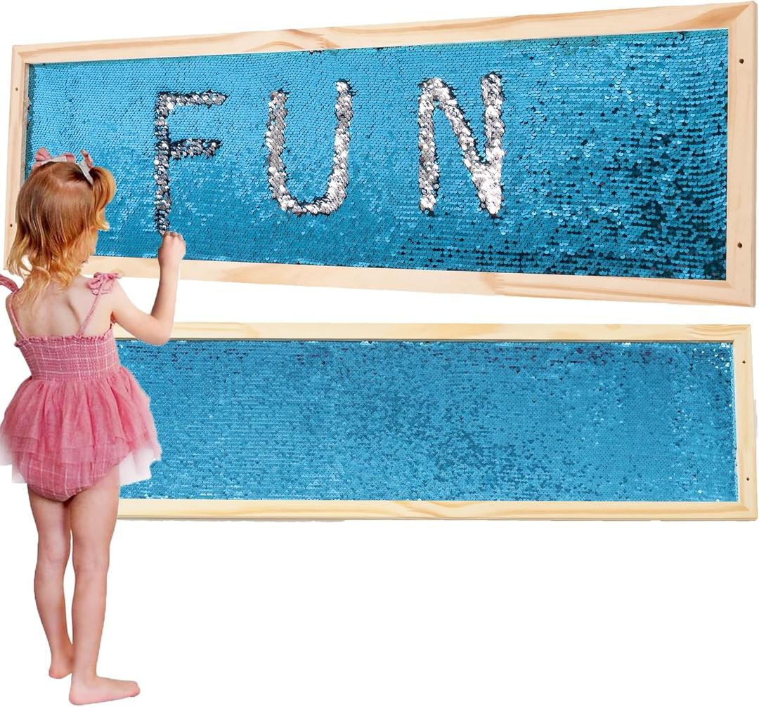 ESEHGS Sequins Sensory Wall Frame | Reversible Sequins Board for Kids | Sensory Sequins Fabric | Sensory Wall and Room Board(1-Pack)