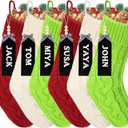 Set of 6 Christmas Stockings,18"Large Personalized Knitted Green Red White Christmas Stockings Customized with Name Tags for Kids Holiday Xmas Family Fireplace Party Hanging Decoration Stockings Gifts