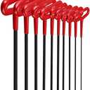 Honoson 10 Pieces T-handle Hex Key Set 9 Inch Long Hex Key Wrenches Kit Sizes 3/32, 7/64, 1/8, 9/64, 5/32, 3/16, 7/32, 1/4, 5/16, 3/8 Inches for Christmas Men Gift (Red)