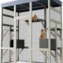 70" Large Outdoor Catio Cat Enclosure, Wood Cat Patio with Waterproof UV-Resistant Roof, Cats Shelter with 5 Platforms and 2 Resting Box, and Secure Rust-Proof Wire for Backyard or Patio