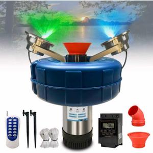 RGB LED Pond Fountain Aerator 750W with Color-Changing Light Show, 1HP 15000 GPH Floating Aerating Pump, 100ft Power Cord, Wireless and Time Control, Perfect for Ponds & Lakes (RGB)