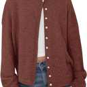 Womens Button Up Cardigan Sweaters Trendy Lightweight Soft Long Sleeve Knit Loose Sweater 2025 Early Fall Outfits (Medium, Brown)