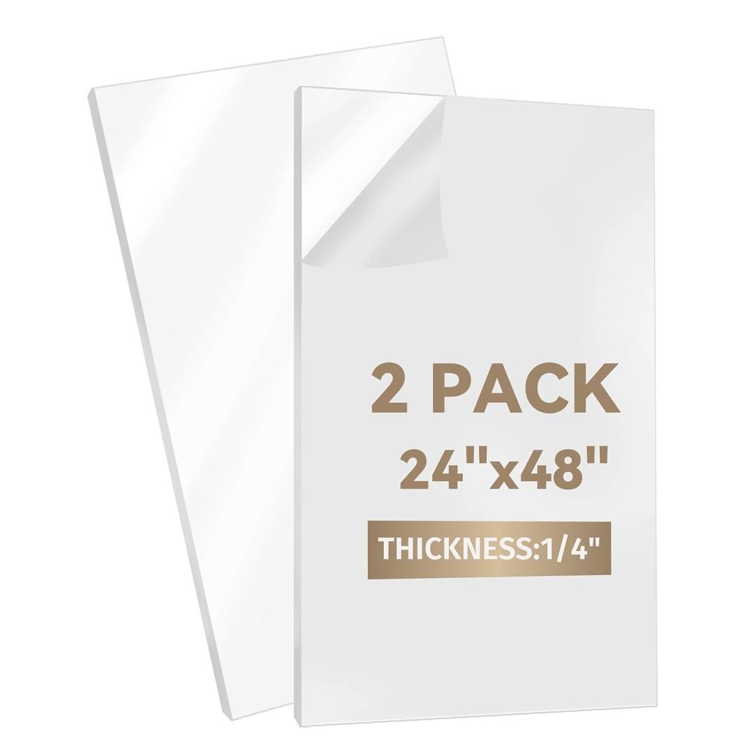 2448" Plexiglass Sheets 2-Pack 1/4" (6mm) Thick, Acrylic Sheets for Heavy Duty DIY Projects, Protective Barriers, Crafts, Indoor/Outdoor Use