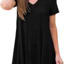 POPYOUNG Women's Long Tunic Tops to Wear with Leggings Summer Short Sleeve Loose Fit Dressy Shirts M-5XL