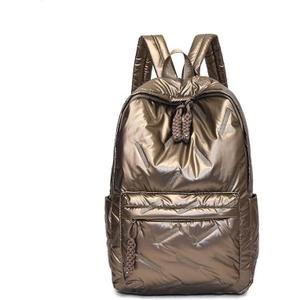 Cute Puffer Backpack for Women, Trendy Puffy Shoulder Bag Fashion Quilted Padding Laptop Bookbag Travel Y2k Backpack (Brown)