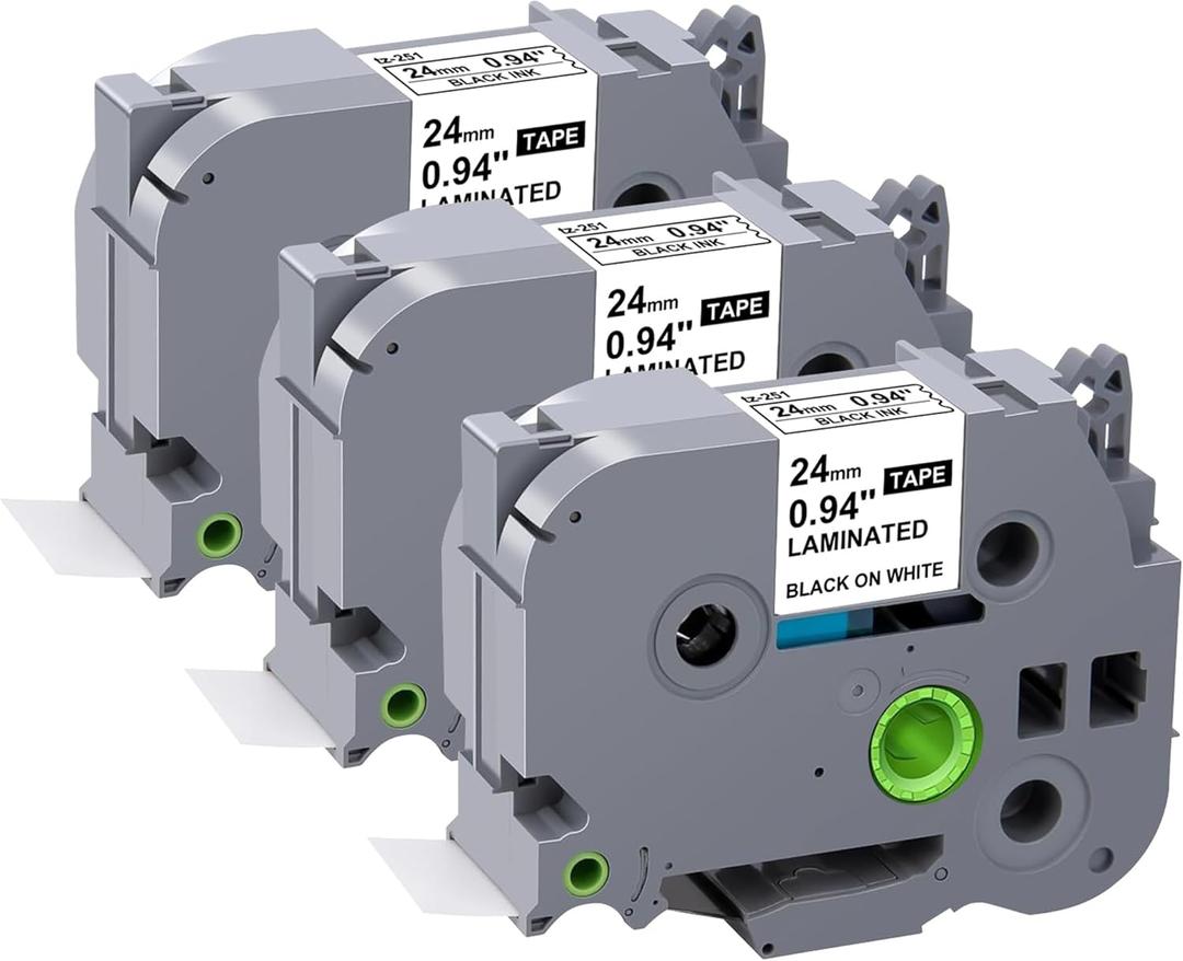 TZe-251 Label Maker Tape 24mm 0.94 Laminated White Replacement for Brother P-Touch Label Tape TZe251 TZ-251 Black on White 1 Inch TZe Tz Tape Work for Brother PT-D600 PT-D610BT PTP700 PTP710BT, 3-Pack