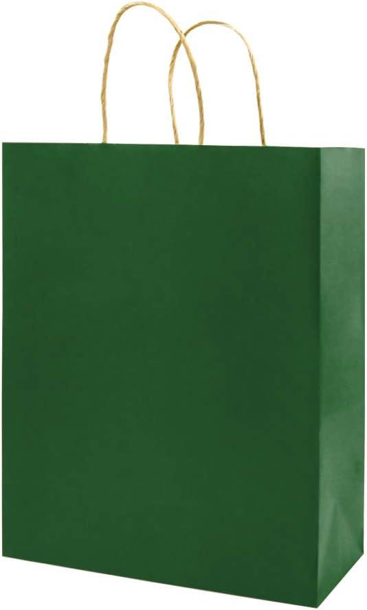 Bagmad 50 Pack 5.25x3.25x8 Inch Small Brown Paper Gift Bags with Handles Bulk, Kraft Paper Bags for Party Favors Grocery Retail Shopping Wedding Craft Cub Sacks (Green)