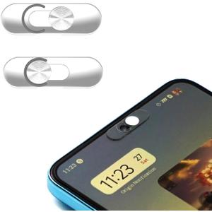 Front Camera Cover -Smartphones Webcam Cover Protect Privacy, Camera Privacy Covers Compatible for Galaxy, Pixel & iPad, Ultra-Thin Transparent Privacy Protection Slide, 2 Pack (Silver)