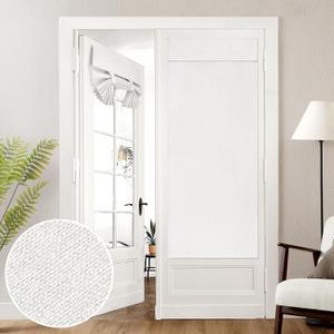 HOMEIDEAS 100% Linen Blackout French Door Curtains, Privacy Door Window Curtains, 26 X 68 Inch Room Darkening Blinds, Thermal Insulated Shades for Bedroom, 1 Panel, White