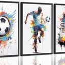 Yanertds 3Pcs Soccer Poster Wall Art Colorful Graffiti Sports Painting Picture Wall Decor Modern Football Athlete Silhouette Canvas Print Artwork for Nursery Boys' Room Bedroom Study Home Decoration (24"L x 16"W)