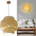 Hand Woven Rattan Lamp Shade - Bamboo Pendant Lights - Elegant Hanging Light Chandelier - Natural Boho Lighting Fixture - Dome Lamp Shade for Kitchen Island, Dining and Living Room - 14.96x15.71''