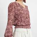 Women Long Sleeve Chiffon Blouse Elegant Floral Print Shirts V Neck Business Causual Tops Elastic Waist Outfits Size L