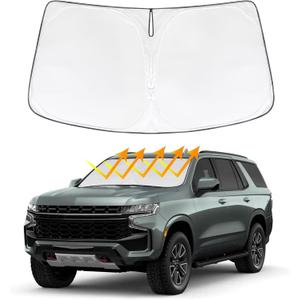 3 x Front Windshield Sun Shade Compatible with Chevrolet Tahoe 2021-2025 Custom Fit Update Foldable Window Sunshade Auto Heat Shield Protector Block UV Rays Keep Your Car Cooler