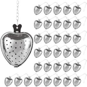 50 Pack Tea Strainer, Stainless Steel Tea Infuser, Heart Tea Ball for Loose Leaf Tea, Tea Interval Infuser, Tea Filters with Extended Chain Hook for Seasonings Cup Bottle