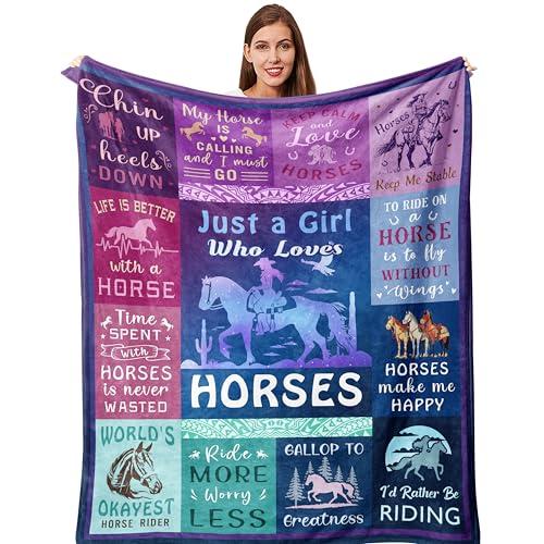 Qotuty Horse Gifts for Women/Girls Blanket 50"x60", Cowgirl Equestrian Gifts Stuff for Horse Lovers for Birthday Throw Blanket