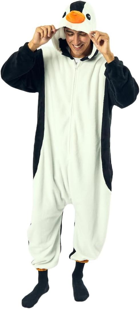 Bioworld Penguin Adult Hooded Kigurumi Onesie Costume Union Suit (White, XL)