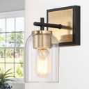KSANA Black & Gold Wall Sconces, Electroplate Brass Sconce Wall Lighting, Modern 1-Light Bathroom Light Fixtures with Clear Glass Shade for Stairway, Living Room and Kitchen