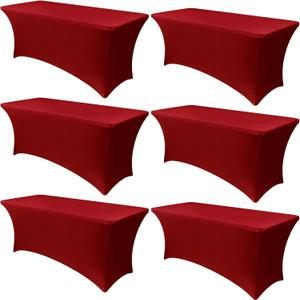 Obstal 6 Pack Stretch Spandex Red Table Covers for 6 Foot Tables - 6 FT Universal Rectangular Fitted Tablecloth Protector for Wedding, Banquet, Party, 72 Length x 30 Width x 30 Height Inches