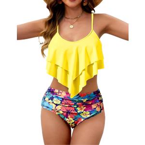 Edelqual Bikini Sets for Women High Waisted Tummy Control Bathing Suit, Small