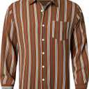 Hardaddy Men's Classic Color Contrast Striped Shirt Long Sleeve Casual Button Down Shirts Blouse (XX-Large, Brown)