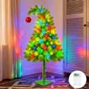 Liliful 5 ft Whimsical Christmas Tree Lime Green Artificial Bendable Xmas Tree with 70 LED Colorful Lights and Balls Flexible Branches Fake Pine Decor with Metal Base