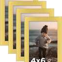 KINLINK 4x6 Picture Frame Gold Set of 4, Wooden Photo Frames with Plexiglass for 4x6 without Mat for Table and Wall Display