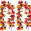 2 Pack Fall Maple Leaf Garland Decor Autumn Hanging Vine Garland Artificial Autumn Leaves Thanksgiving Decorations for Fall Indoor Outdoor Home Fireplace Stairs Party Supplies (Maple Leaf-Y)