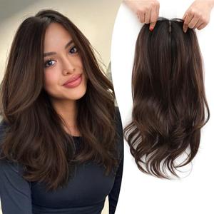 Fine Plus 18 Inch Hair Topper for Women with Thinning Hair, Synthetic Clip-in Hair Topper with Natural Body Wavy Texture Covers Gray Roots and Adds Volume Perfect for Daily Wear Parties and Vacation