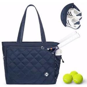 KAVIGOR Tennis Tote Bag with Shoe Compartment - Extra-Large Quilted Pickleball Bag Holds 2-4 Rackets, Water-Resistant & Lightweight for Men & Women